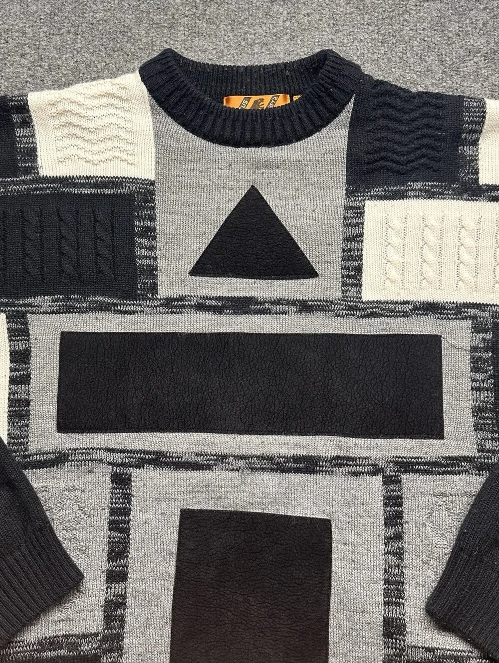 Vintage Trutus Biancarra by Monobaik Men’s XL Crewneck Leather Patchwork 80s/90s